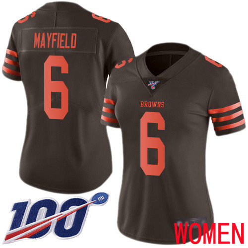 Cleveland Browns Baker Mayfield Women Brown Limited Jersey 6 NFL Football 100th Season Rush Vapor Untouchable